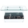 31.4 Inch Modern Two-Tier Square Coffee Table - An Elegant Combination of Clear Glass and Black Marble Pattern Sticker.It can be used as a coffee table,a side table or a display stand.
