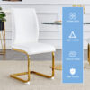 Luxury Simple Arch Chair - Set of 6 White PU Material High Resilience Dining Chair with Arched Metal Gold Leg.