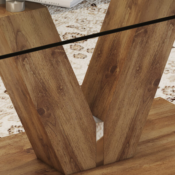 9172f7c66f1942298a0e395a1cf8ffa1_20240321_47f87cf47ab763cfde8561a0825c693f A modern minimalist style coffee table. Transparent tempered glass tabletop with wooden MDF columns. Suitable for living room and dining room. CT-V