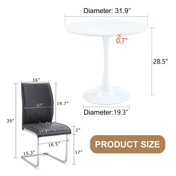 9198fdaa5c4b4b0f8883d2ad72f072fd_d7923c651c0f72b7391f7ea1c8c1ba93 Table and chair set.Hourglass-Shaped Stable Small Round Table -31.9" * 31.9" With 2 Soft and Comfortable Dark Gray PU Chair With Arched Metal Silver Leg.Create Your Exclusive Low-Key Luxury Space.