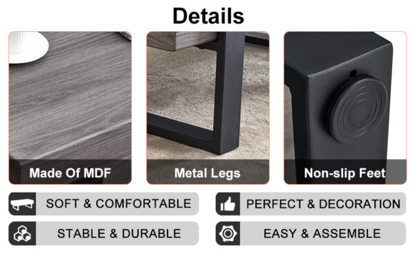 91e61849385d4289b98c6c808905d0f3_20240122_1dee9ecd024aa91fd0c2bbdd4d4e4a4e A rustic gray wood grain MDF coffee table with black metal legs - an elegant space in natural wood tones