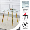 A glass tabletop with a diameter of 40 inches and a modern minimalist circular dining table with gold plated metal legs. 40 '* 40' * 30 ' DT-1164