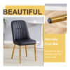 Table and chair set.63"x31.5x30" Luxurious Cold Jade Patterned Sintered Stone Table with Golden Stainless Steel Legs.Paried With 4 Black PU Chairs with Simple Line Designs On The Backrest.