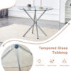 Table and chair set.36.6"Round clear glass dining table with a unique shape with ring-shaped gathered silver metal legs.Paired with 4 Dark gray high-quality PU dining chairs with silver metal legs.