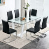Glass Dining Table Large Modern Minimalist Rectangular for 6-8 with 0.4" Tempered Glass Tabletop and white MDF Trapezoid Bracket,For Kitchen Dining Living Meeting Room Banquet Hall F-1550