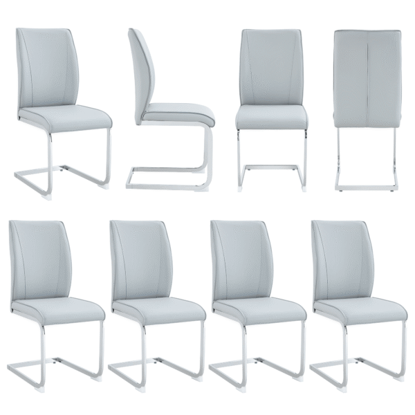 92ae13a9f466468f969a24c7602a4900_4a018e254b2c41ee1e56f65dad0e5322 Luxury Simple Arch Chair - Set of 8 Light Gray PU Material High Resilience Dining Chair with Arched Metal Silver Leg.Packed In Two Boxes.