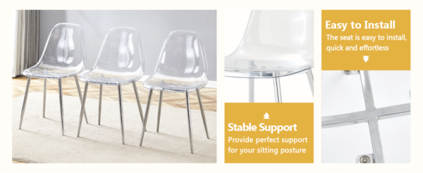 92c47bb498c54426bfe860ad66883a9c_29c57ec648699c61d5d1bd74f3d9dc9b Table and chair set.71 * 35.4 inch rectangular dining table.Tempered Glass Tabletop,Silver 7-shaped Metal Table Legs.Paried With 6 Transparent Plastic Dining Chair with Silver Metal Legs.