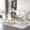 Large Modern Minimalist Rectangular Glass Dining Table for 6-8 with 0.39" Tempered Glass Tabletop and Golden Plated Metal Legs,for Kitchen Dining Living Meeting Room Banquet hall 71'' x 39'' x30''1537