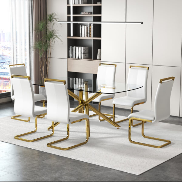930e30c8af44449a818f8043e1c3f037_20230717_0ae7f5bd5d8dbfe9fd1303a91332c47c Large Modern Minimalist Rectangular Glass Dining Table for 6-8 with 0.39" Tempered Glass Tabletop and Golden Plated Metal Legs,for Kitchen Dining Living Meeting Room Banquet hall 71'' x 39'' x30''1537