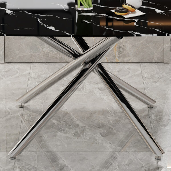 9310029ba2764fb3a8027468a1936481_06b86d8f00199b5635064904ca536169 Large modern minimalist rectangular dining table with 0.39 "imitation marble black tabletop and silver metal legs, suitable for kitchen, dining room, living room, conference room.W1151S00985