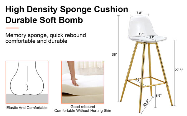 Modern and comfortable upholstered bar chairs, metal legs, small size bar chairs, suitable for part of the crowd, stylish design for dining room, kitchen, terrace and living room chairs.