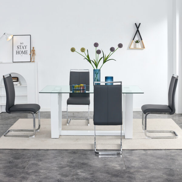 Glass Dining Table Large Modern Minimalist Rectangular for 6-8 with 0.4" Tempered Glass Tabletop and white MDF Trapezoid Bracket,For Kitchen Dining Living Meeting Room Banquet Hall F-1550