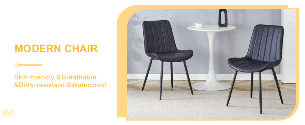 9322be0799da4cd7bbda49591adb53bd_6f40648c8df3fc04f52cd8183d4c452c Extended Seat Cushion PU Black Dining Chair Set - Four Pieces,Ergonomic Design.Smooth line design,Integral metal leg structure,Can integrate well into various modern home decoration styles.