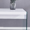 The top of the coffee table is made of MDF and white stickers, and the sides are clear tempered glass. The design is simple and elegant, and the structure is strong.