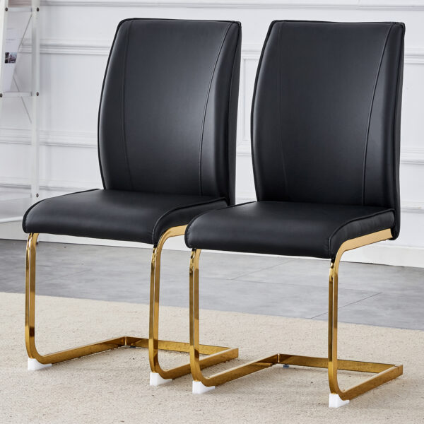 9367b54eb6524442916635495e913cdd_63755d0e70a93204f689736ad65da09f Luxury Simple Arch Chair - Set of 2 BLACK PU Material High Resilience Dining Chair with Arched Metal Gold Leg.