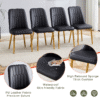 Table and chair set.Subtle Luxury Tempered Glass Dining Set - 63"x35.4" with 4 Black PU Chairs.Metal Gold Chair Leg.White imitation marble texture sticker Tabletop. OC-Shaped MDF Table Leg.