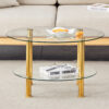 Contemporary Minimalist Double Layer Tempered Glass Coffee Table - 27.5" Top and 23.6" Bottom.Reinforced Glass Tabletop,Stainless Steel Gold Plated Legs.
