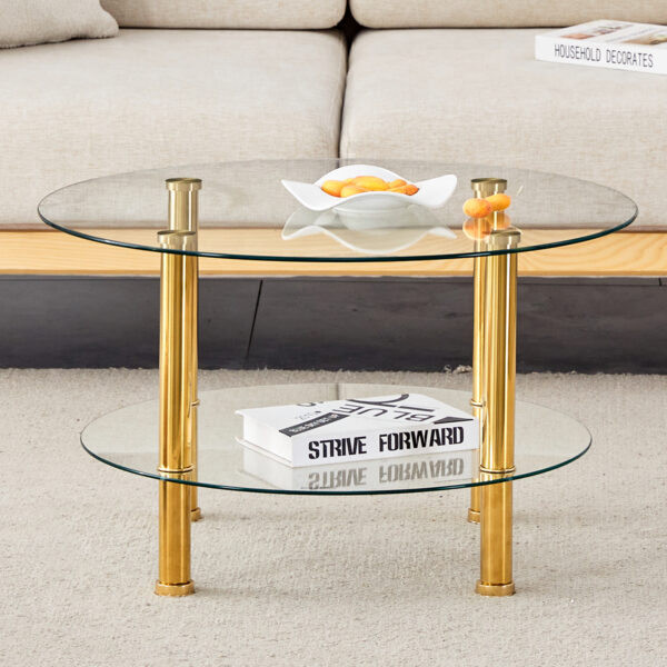 93d192dcfb20490dbdd0dea948bfd4d4_a4006f7e0f512f5dba4db4ecca820c3d Contemporary Minimalist Double Layer Tempered Glass Coffee Table - 27.5" Top and 23.6" Bottom.Reinforced Glass Tabletop,Stainless Steel Gold Plated Legs.