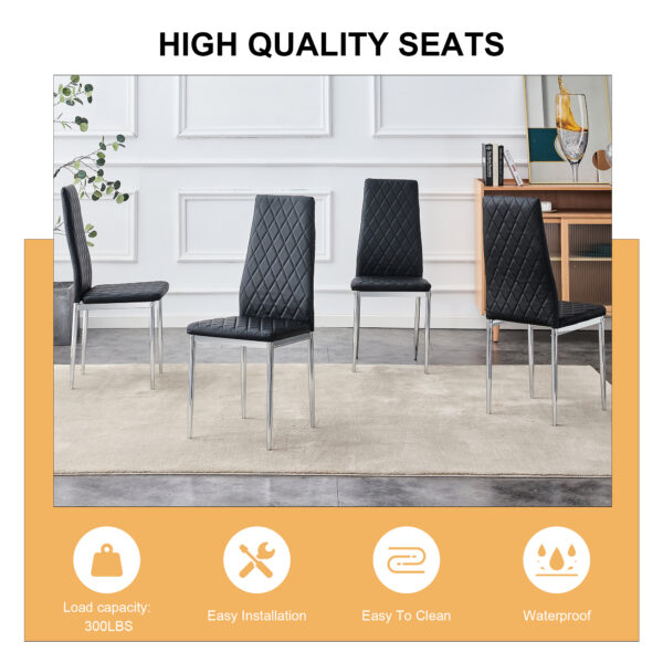 Grid armless high backrest dining chair, black chair and 6-piece set of electroplated metal legs, office chair. Suitable for restaurants, living rooms, kitchens, and offices.W115163430  0924
