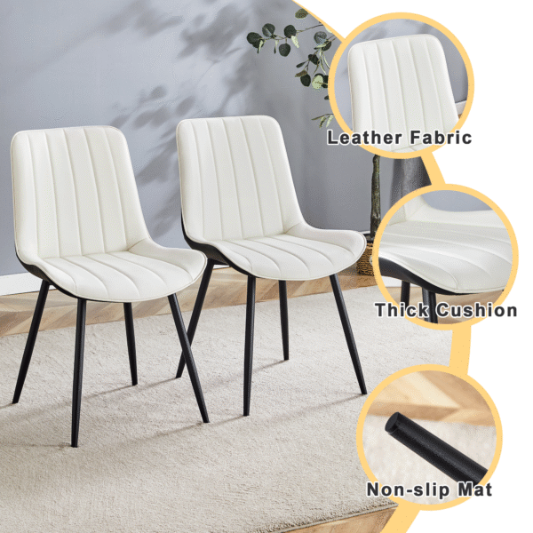 93f2ffc268484e0198f4fc44308ccba0_d713859d7e919c27566bf269e81096e4 Extended Seat Cushion PU Dining Chair Set - Four Pieces.Smooth line design.Can integrate well into various modern home decoration styles.White and Black Splicing Colors.