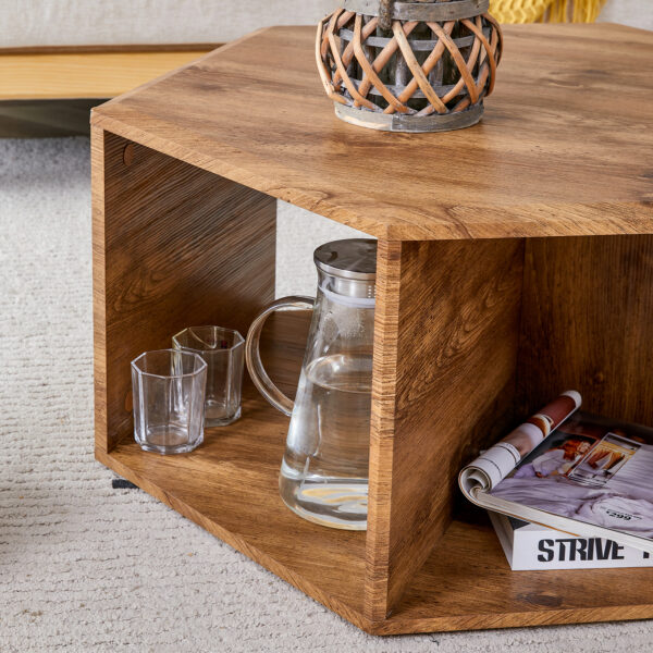 9427c9b4ca2d4106ac7e74983d3e4e90_a8fc5ff7b99248e70f1050d932978e4c Hexagonal MDF coffee table, characteristic pattern stickers, multi-hole design to give more storage space, simple and convenient design makes it suitable for all kinds of style scenes.
