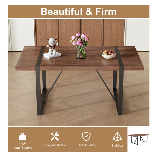942d584c91374bfba4b7f75f886a42d5_75f3ee9c240ebd1e1423d7b5967457a9 Table and chair set.Industrial Style Walnut-Colored Rectangular Dining Table - 71"x39.3" Large Size.Paired with 6 brown technology fabric chairs with Featuring arched black Metal legs.