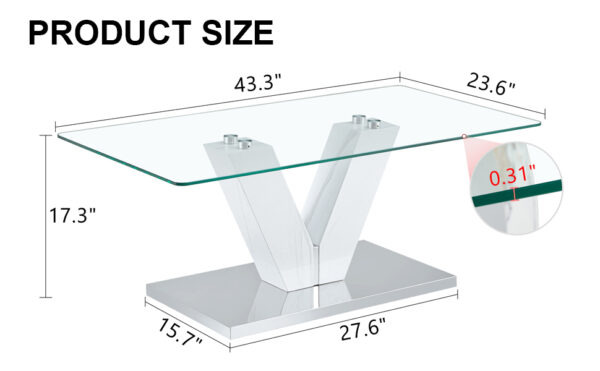 94436433402746ee8df12094ef4720b5_20240206_5643f3b4d09c9271e48f393d687673c0 Modern minimalist coffee table. Transparent tempered glass tabletop with silver MDF pillars. Suitable for living room and dining room
