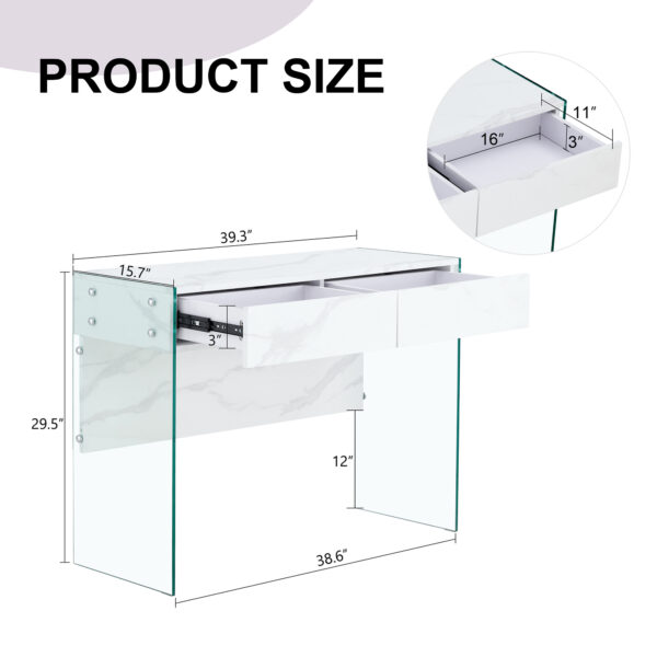 White environmental protection MDF minimalist dresser, desk, desktop computer desk, with double drawer storage space, simple home, perfect for various styles of home environment.