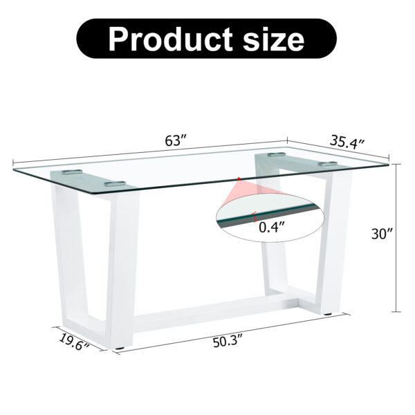 Glass Dining Table Large Modern Minimalist Rectangular for 6-8 with 0.4" Tempered Glass Tabletop and white MDF Trapezoid Bracket,For Kitchen Dining Living Meeting Room Banquet Hall F-1550