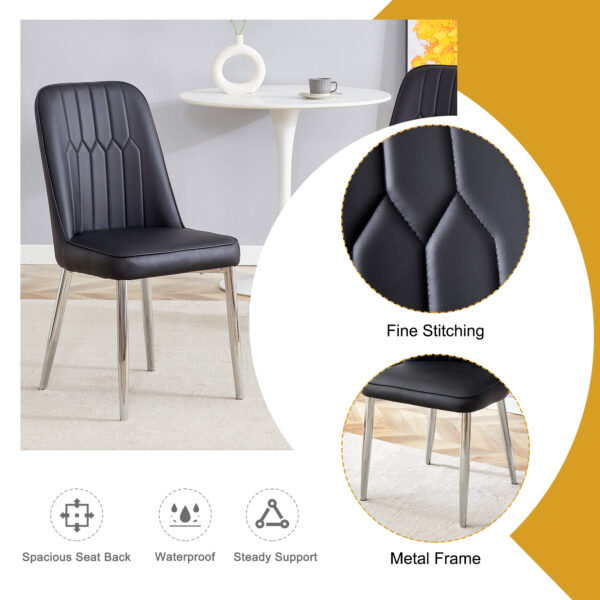 947e08cc600b4eacab7d61a120c2be14_4d78ad48e02389301b46e1e8bb459166 2 modern dining chairs, smooth PU leather backrest and silver-toned metal legs for a comfortable home experience for kitchens, bedrooms and offices.