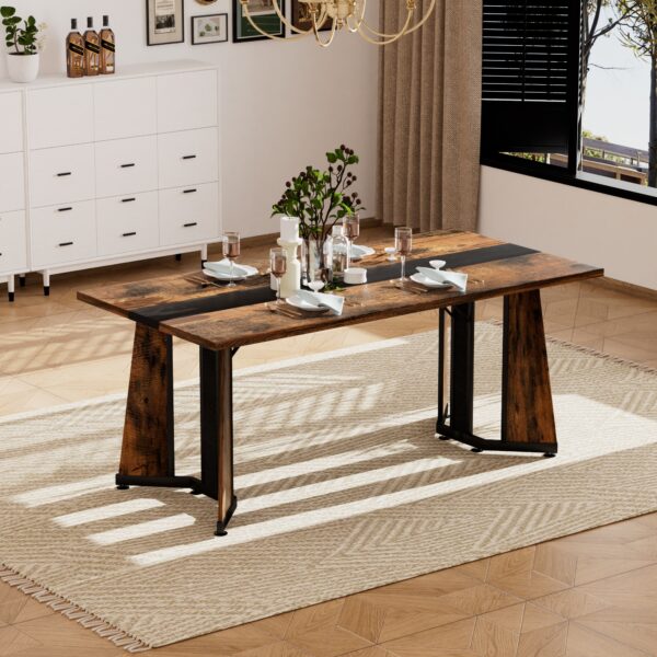 70.9"Rectangular Large Dining Table, Waterproof Large Desk for 8 People, Deluxe Family Dining Table with Adjustable Legs for Kitchen,Living Room,Office, Rustic Brown,70.9''W x 35.4''D x 30.3''H