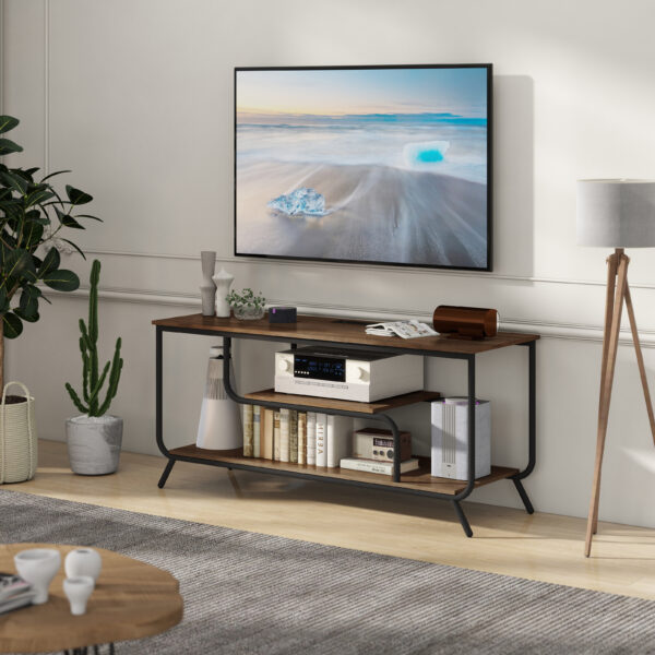 There are installation videos and scene videos. TV socket and LED light - TV stand TV up to 55 ", small unit modern TV console suitable for living room and bedroom, light grey
