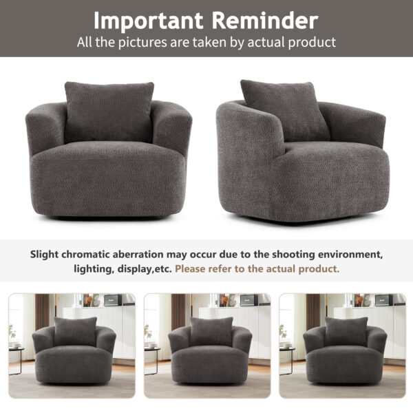 360° Swivel Chair, 38.2" Accent Chair Sofa, Upholstered Swivel Barrel Sofa Chair with a Throw Pillow for Living Room, Bedroom, Office and Hotel, Grey