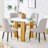 Table and chair set, round table with white marble pattern, gold MDF table legs, soft and comfortable dining chair, suitable for kitchen and living room