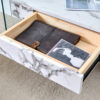 43.3 Inch Modern Two-Tier Coffee Table - Clear Tempered Glass and White Marble Texture, Multifunctional Storage Design.The bottom tier includes a drawer.Can be used as a coffee table,side table,etc.