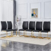 Luxury Simple Arch Chair - Set of 6 BLACK PU Material High Resilience Dining Chair with Arched Metal Gold Leg.Packed In Two Boxes.