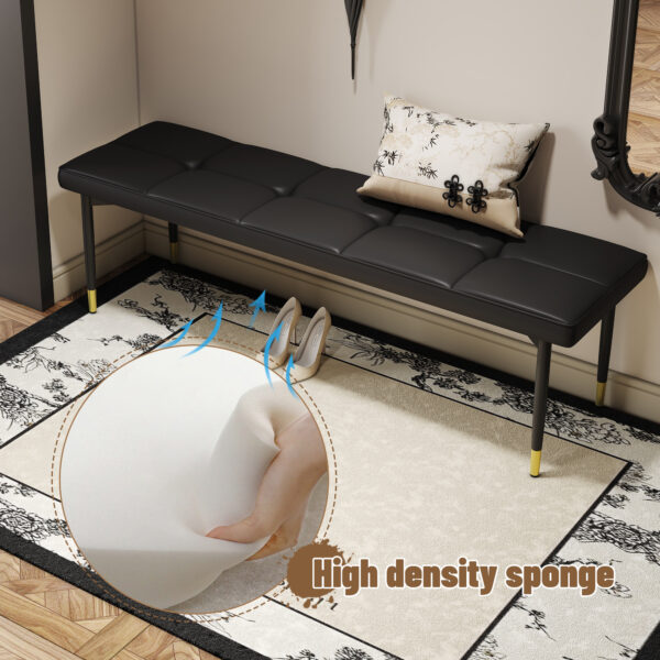 94e1b28209ed48e89bffe4804f6ba2c9_cdf8e415b93b3a44dcd8cae4d6b85f05 59*17 Inch Multifunctional Black Shoe Bench - Faux PU Cushion, Sturdy Metal Legs With Gold Accents.Suitable For Bedroom,Fitting room, Storage room, Dining room, and Living room,etc.