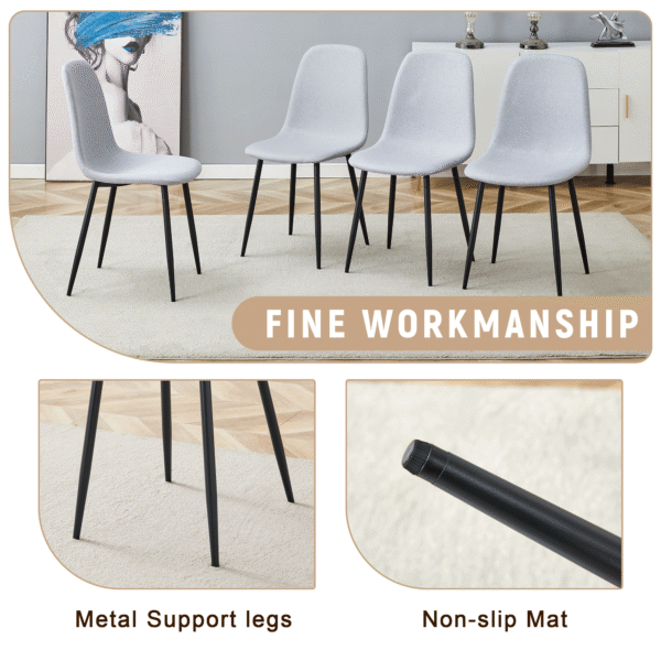 Table and chair set.71*35.4 inch Wooden And Black Spliced Dining Table With Storage Function In The Middle Of The Table Legs.Paired With 8 Light Gray Linen Fabric Chairs.