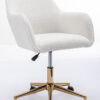 Modern Teddy Fabric Material Adjustable Height 360 Revolving Home Office Chair With Gold Metal Legs And Universal Wheel For Indoor,White