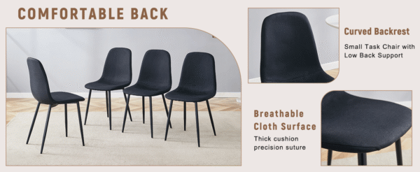 9530c9c00ef744eb95bbbb549c5eb159_365ee5f003160c956d26d6cf013df971 Table and chair set. A 47.3-inch diameter modern spliced color circular dining table - double-layer storage.Paired With 4 Black Linen-Cotton Material High Resilience Dining Chair with Metal Black Leg.