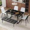 Table and chair set.Modern Black Marble Pattern MDF Dining Table Set - 55"x31.4" with 4 Extended Seat Cushion PU Dining Chairs and 1 Bench,A Choice of Subtle Luxury for Modern Homes.