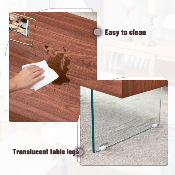 956e9853d01c435abb0d7b84ff488ad8_5e4aec5854b48fd7ae204b74cec573e3 Walnut Colored MDF Coffee Table - 39.3"x21.6" with Tempered Glass Legs.Density Board Sticker,Reinforced Glass Legs.Walnut Colored Texture Sticker.
