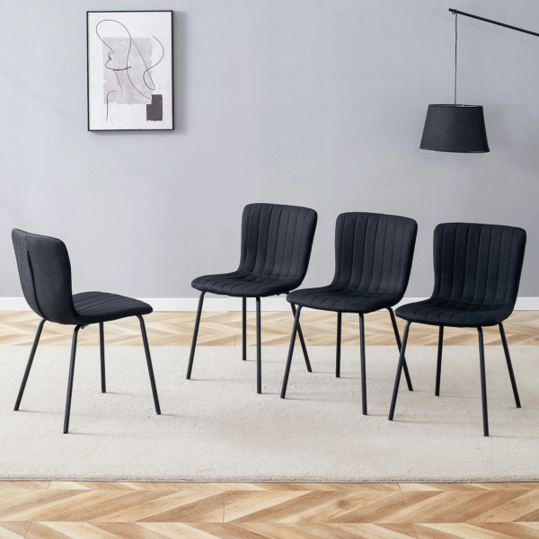 957484b532d74912be8c1d86c1d49414_6c7c9062019647541c8bc26d87c7c2be Luxury Minimalist Chairs - A set of 4 high quality dining chairs with black metal legs. The integral metal leg structure is suitable for various interior decoration styles.