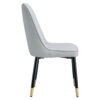 Table and chair set.The table has a glass top with imitation marble pattern stickers and stainless steel golden legs. Paried with chairs with PU artificial leather backrest cushions and black legs.