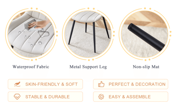 958ba9352212419fa99c347173a6047d_b8946c2dc419a278f593045fe5e7b8af Extended Seat Cushion PU Dining Chair Set - Four Pieces,Ergonomic Design.Smooth line design,Integral metal leg structure,Can integrate well into various modern home decoration styles.