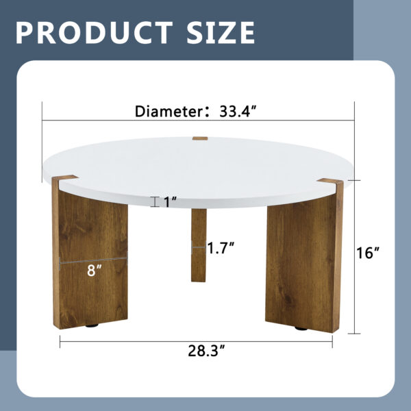 9599a514dd614035b0d9ad6e21accaa2_422e0532bbbd204ff0f1284de2b65057 33.4-inch diameter minimalist circular MDF material coffee table, a stable and practical choice. The unique embedded design and the support of three table legs make the coffee table structure stable.