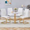 Table and chair set.31.5 Inch Elegant White Marble Pattern Round Dining Table - Suction Molding Annular Texture.Paired With 4 White PU Material High Resilience Dining Chairs.