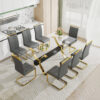 Dining table. Modern tempered glass dining table. Large modern office desk with gold plated metal legs and MDF crossbars, suitable for both home and office use. Kitchen. 79 ''x39''x30 ''  1105