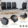 Table and chair set.Subtle Luxury Tempered Glass Dining Set - 63"x35.4" with 6 Black PU Material High Resilience Dining Chairs.Arched Metal Gold Leg.White imitation marble texture sticker Tabletop.