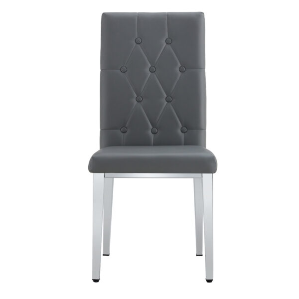95cd96902f814c4b94072dbb9fcae461_5e89c0c38c055a360563d89991767833 2 piece set of gray armless dining chairs brings a touch of elegance and mystery to the dining area with its deep gray tone,The grid and buckle design of the back add a vintage yet fashionable touch